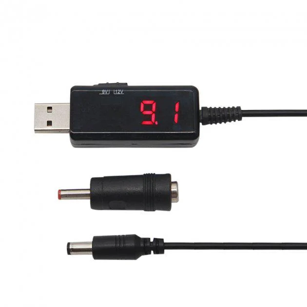 Кабель USB для підвищення напруги на 9 V/12 V DC постійного струму з перемикачем для роутера/світла від повербанка Чорний - фото 4