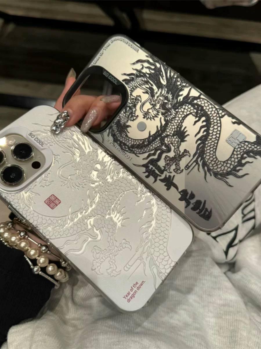 Чохол на Iphone 15 Pro глянцевий з драконом, захисний, чорний - фото 4
