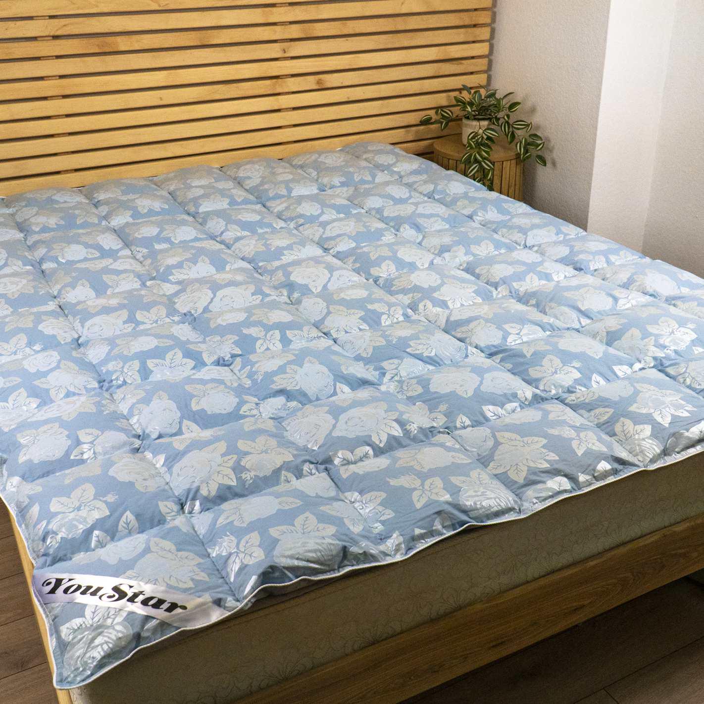 Одеяло YouStar из искусственного лебединого пуха полуторное 145x205 см Голубой (olp-145x205-blue) - фото 9