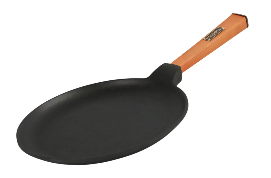 Сковорода чугунная Brizoll Optima для блинов с деревянной ручкой 220х15 мм (O2215-P)