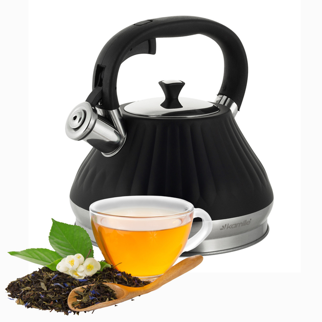 Чайник со свистком и ручкой с покрытием soft touch Kamille KM-0858 из нержавеющей стали 3 л Черный (150-84-0858) - фото 2 Чайник со свистком и ручкой с покрытием soft touch Kamille KM-0858 из нержавеющей стали 3 л Черный (150-84-0858) - фото 2