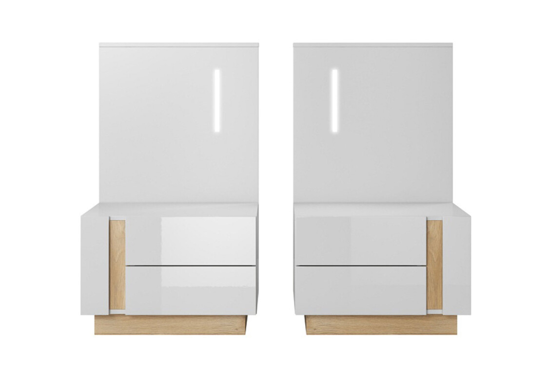 Тумбы прикроватные Perfect Home Arco 2S/60 с LED 2 шт. Дуб грандсон/белый глянец (48326)