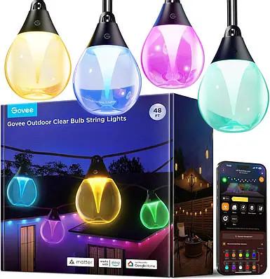 Гирлянда Govee Outdoor Clear Bulb String Lights 48 ft RGBWIC с 15 диммированными лампами IP67 - фото 8