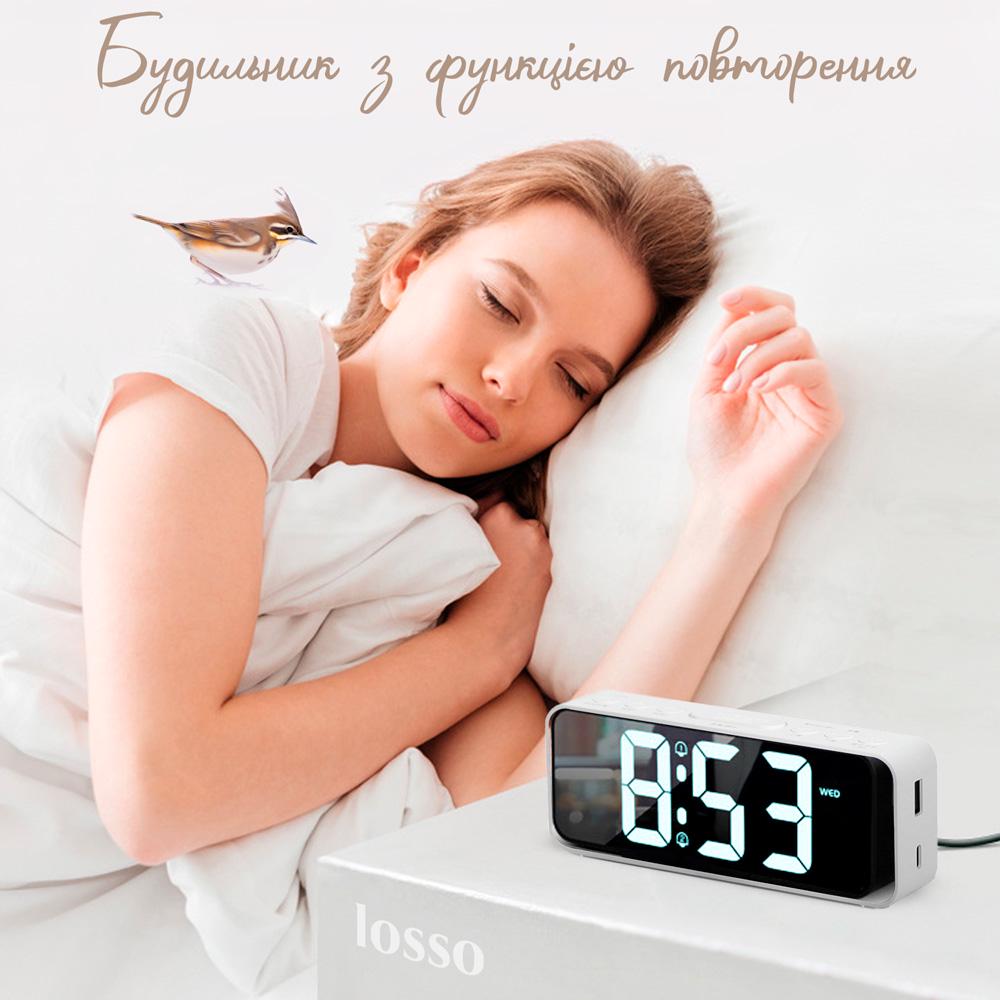 Годинник настільний електронний LOSSO Premium BASIC LED Білий (444625052) - фото 9