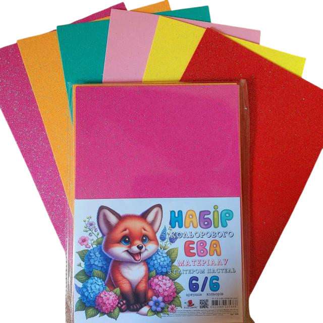 Набір фоамірану кольорового із глітером пастель А4 ФЦ007/20 2 мм 6 кольорів/6 арк. (MTT-199850)
