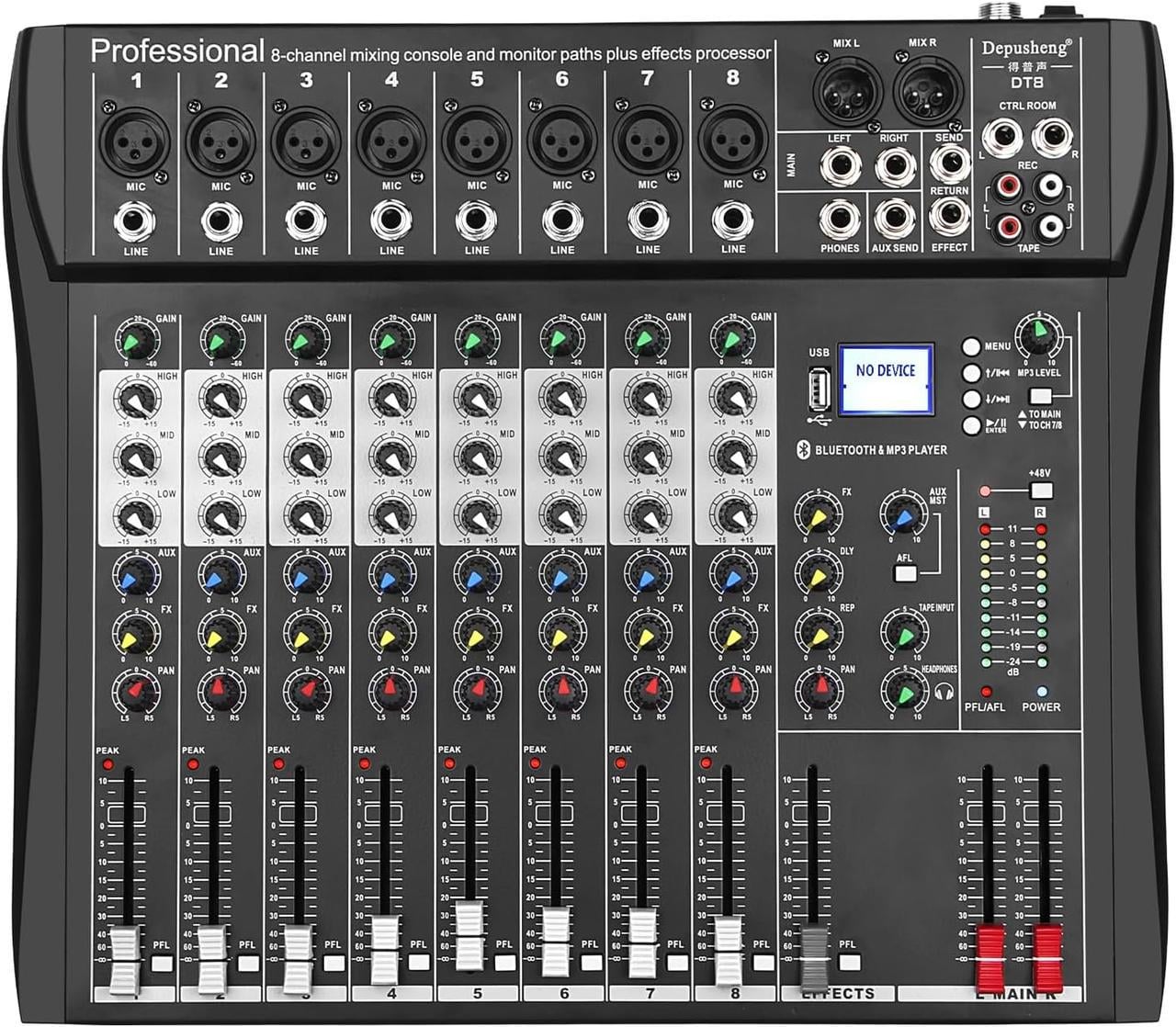 Пульт микшерный Depusheng DT8 8-канальный USB Bluetooth 48V