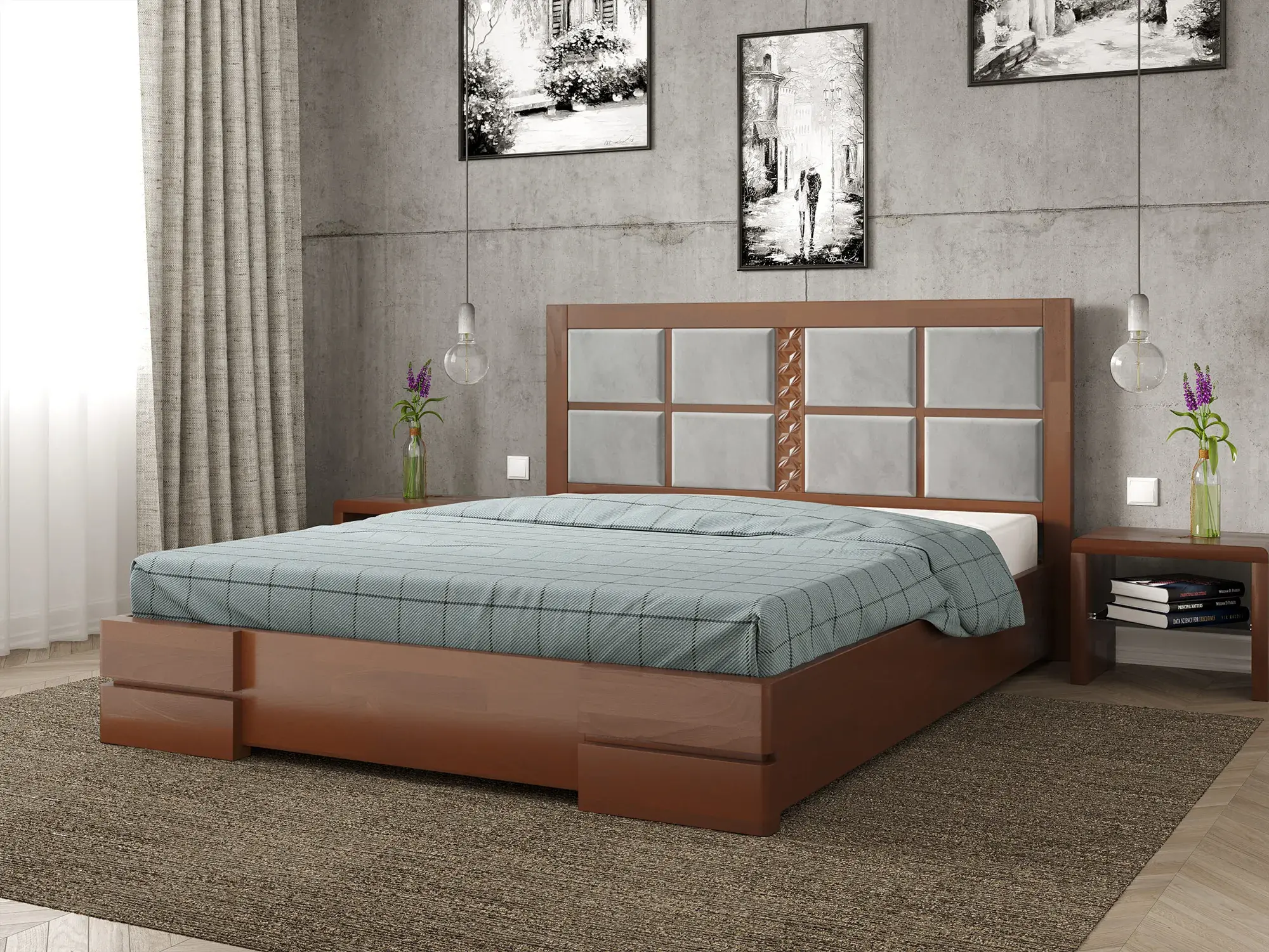 Кровать двуспальная Arbor Drev Кардинал 2 из натурального дерева сосна/кожзам без матраса 160х200 см Яблоня (49163)