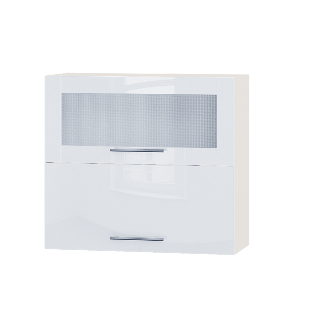 Шкаф верхний Эверест Акрил модуль Верх витрина ВВГ14-800 80х30х72 см Белый глянец/Белый (02027)