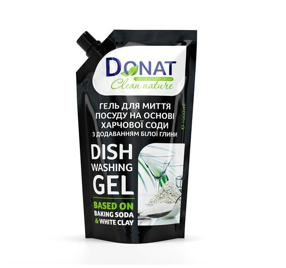 Гель для миття посуду Donat Clean Nature Змінний блок на основі харчової соди з білою глиною 1000 мл (4824174665874)