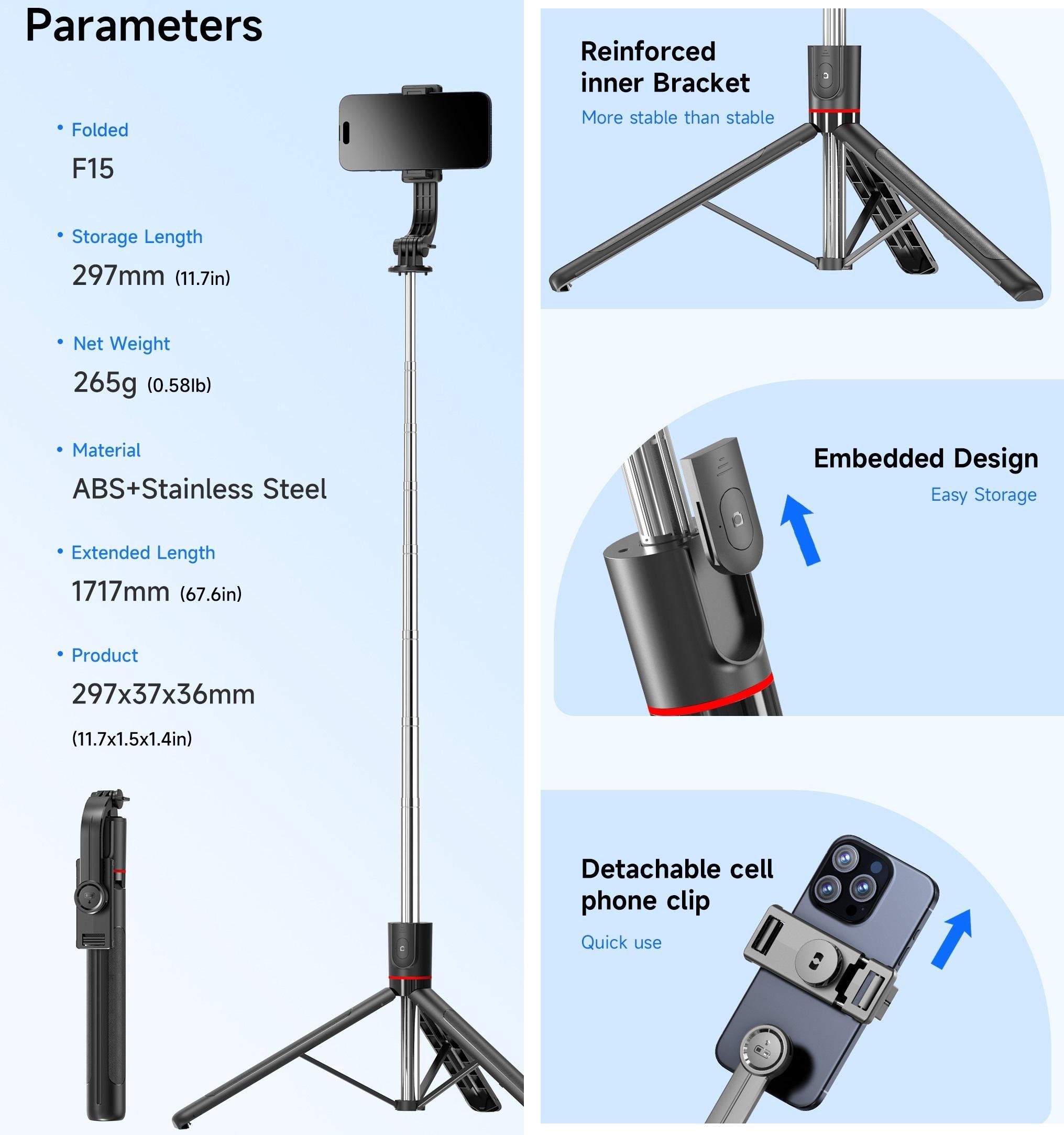 Селфі палиця UKC F15 з пультом 1.7 м (30632341) - фото 9 Селфі палиця UKC F15 з пультом 1.7 м (30632341) - фото 9