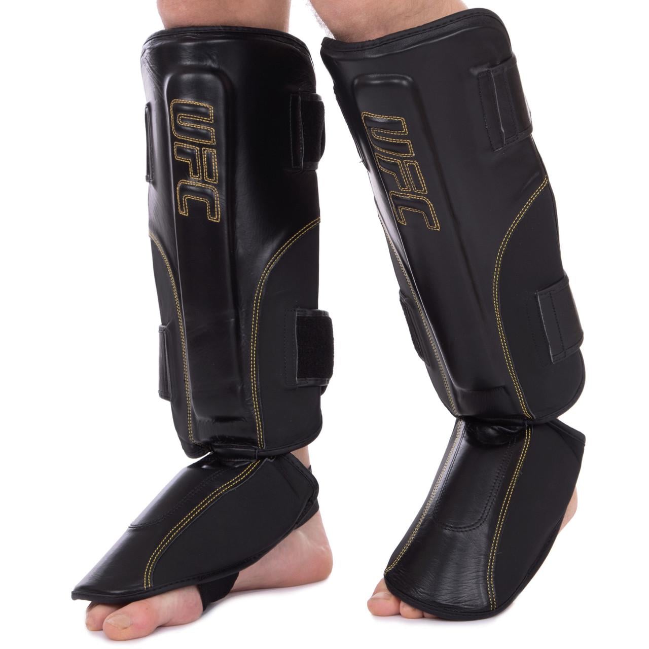Защита голени и стопы UFC PRO Prem Stand UP кожаный S-M Черный (UHK-75053)