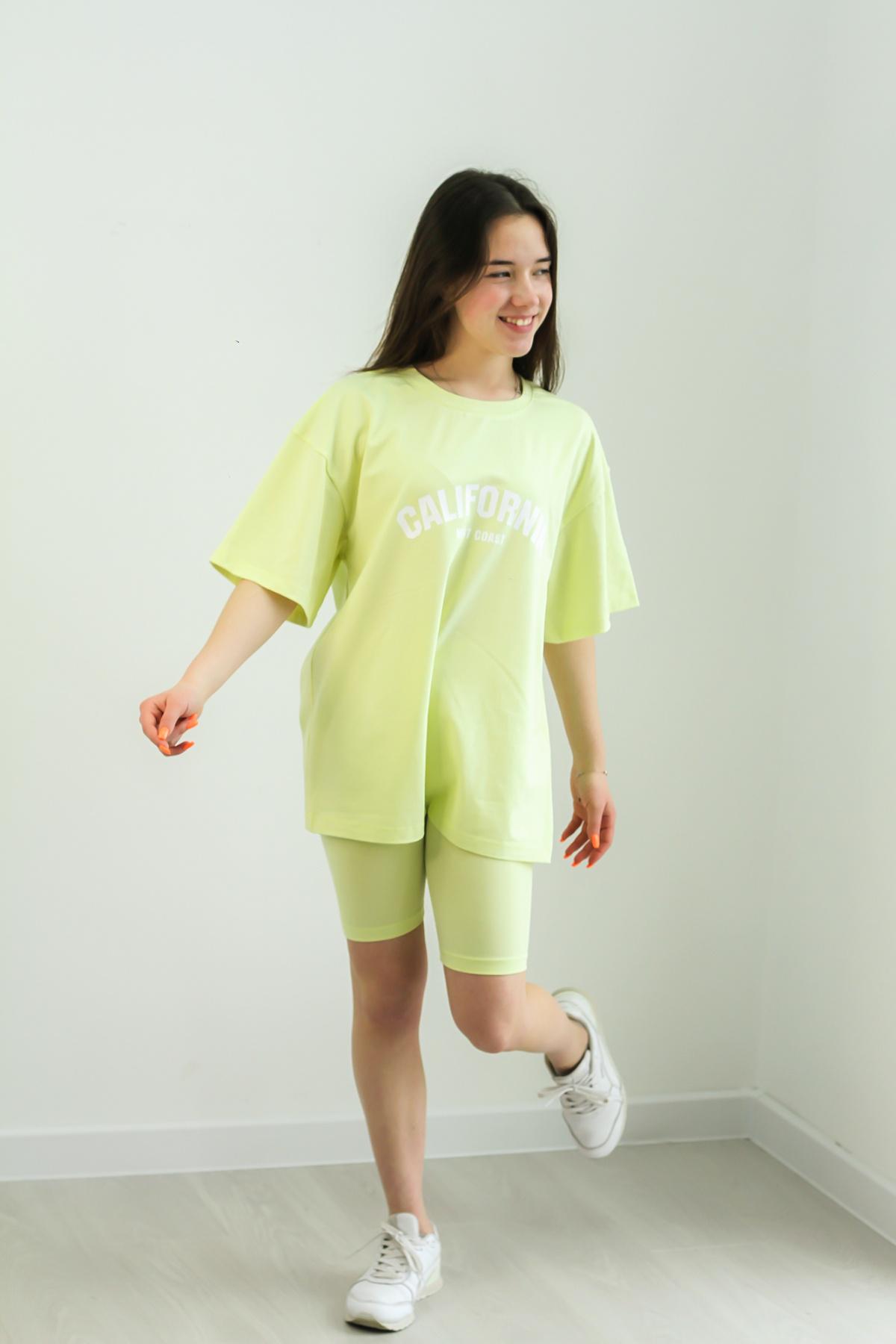 Костюм для девочки футболка оверсайз и велосипедки 134 см Yellow (126981)