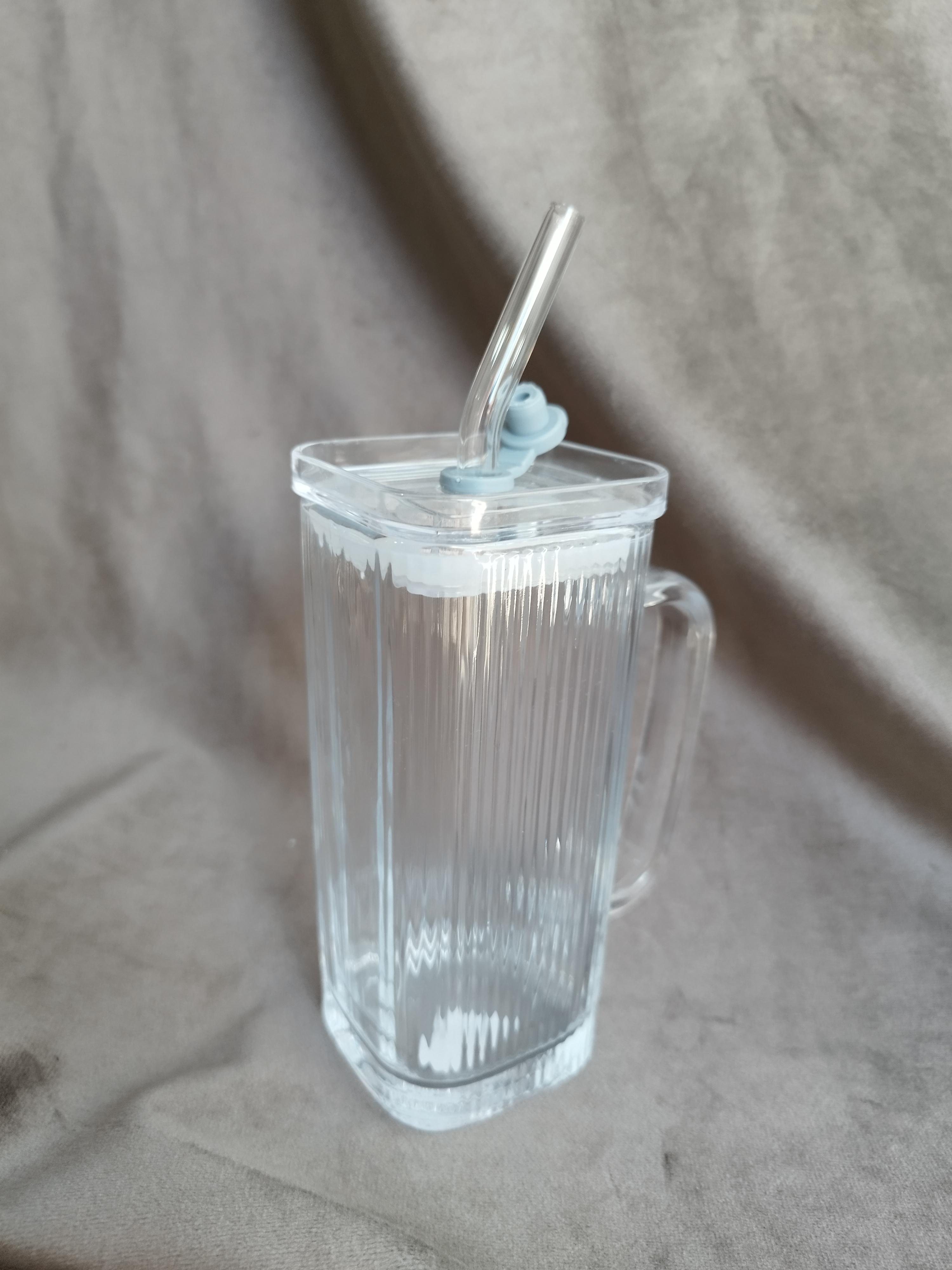 Чашка с трубочкой YIWU стеклянная 300 мл Белый (27188219)