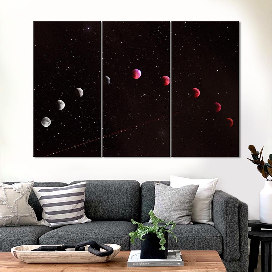Картина космос Красивые стадии лунного затмения 156x100 см (A1283-3)