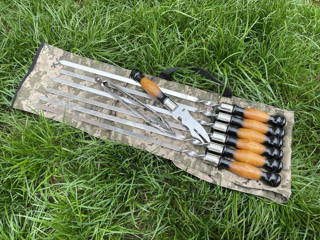 Шампуры в чехле Gradient 6 с деревянной ручкой