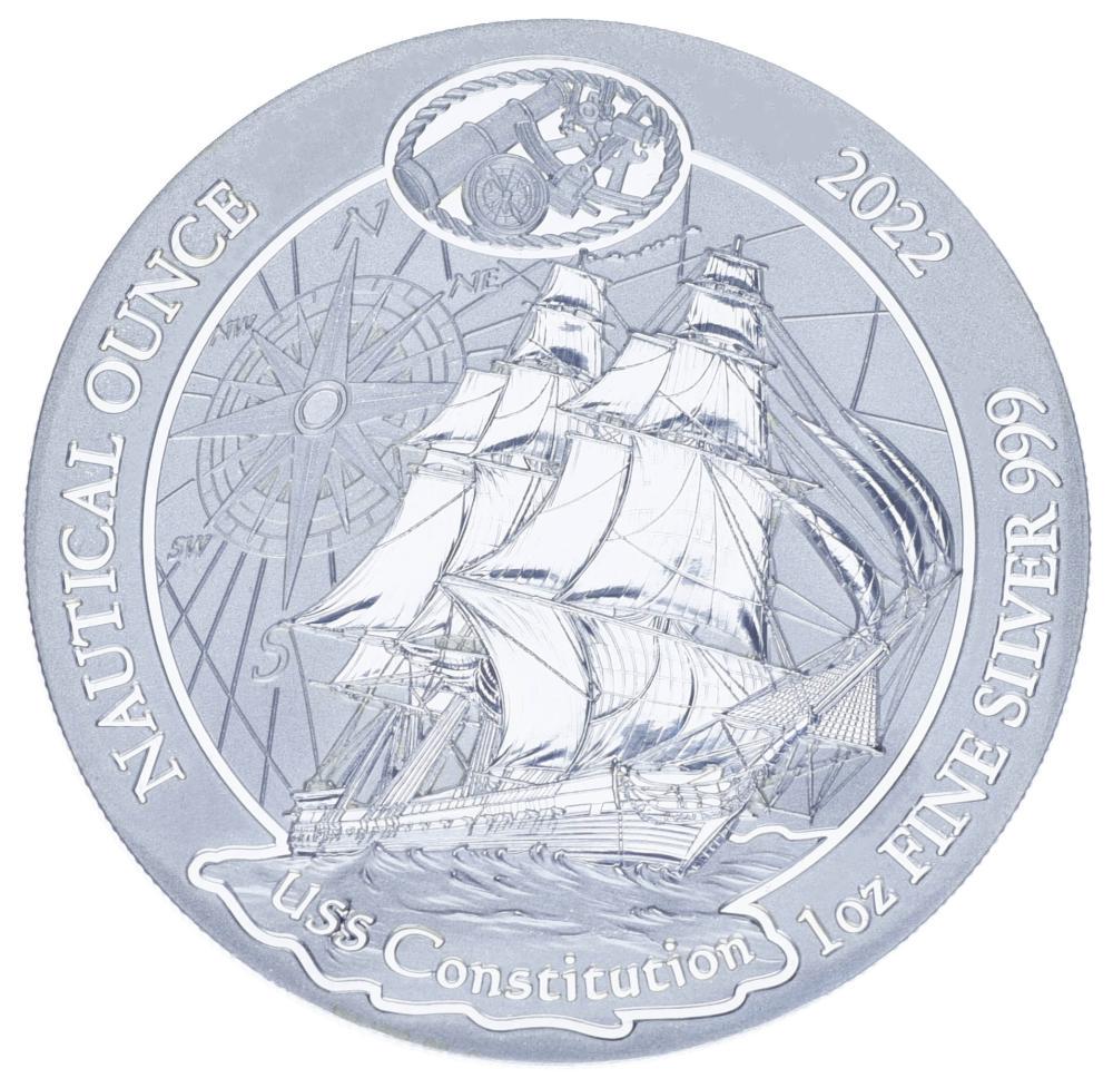 Коллекционная монета Руанда 50 франков 2022 Серебро UNC Парусный корабль USS Constitution унция