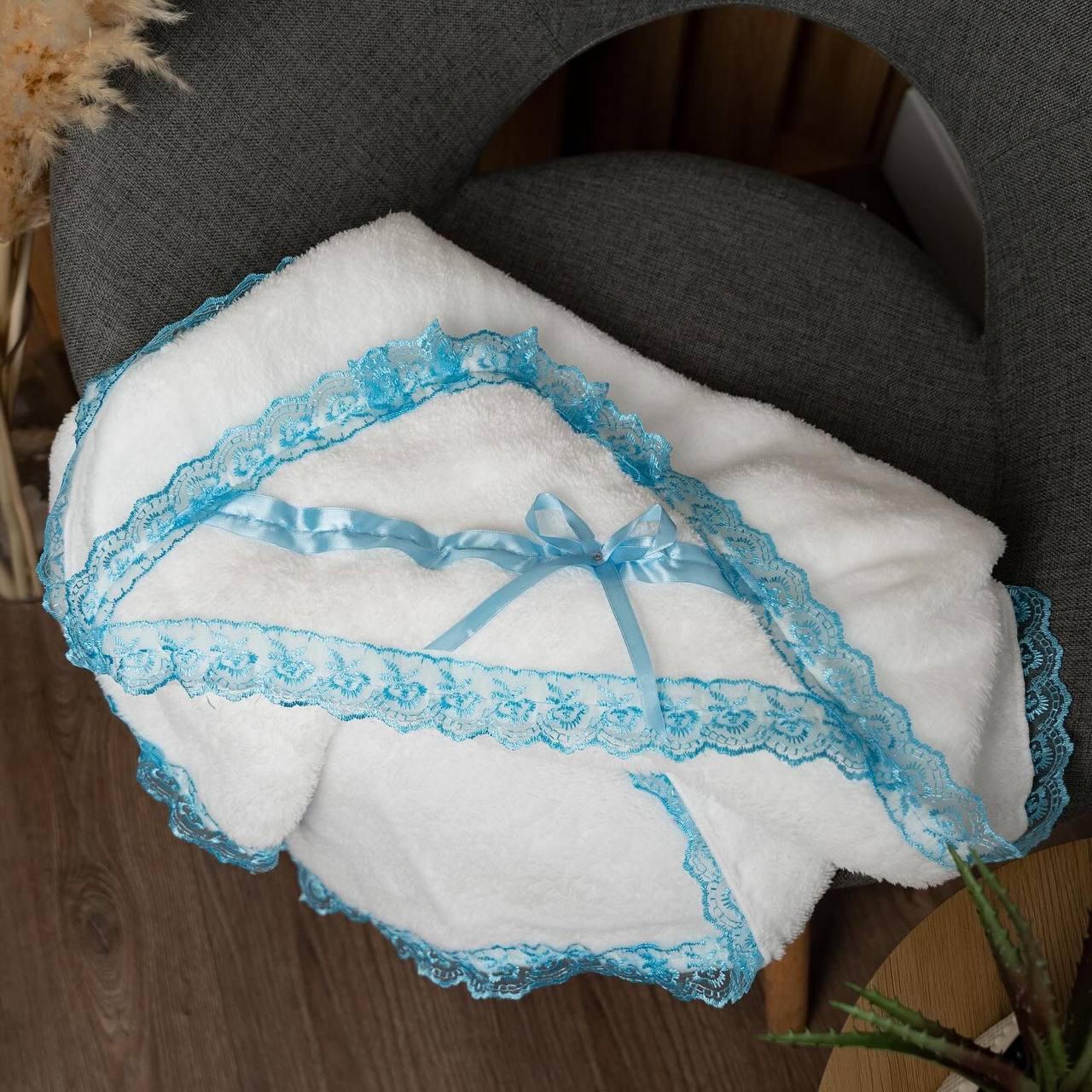 Крыжма крестильная детская с кружевом микрофибра 90x90 см Голубой (2340293587)