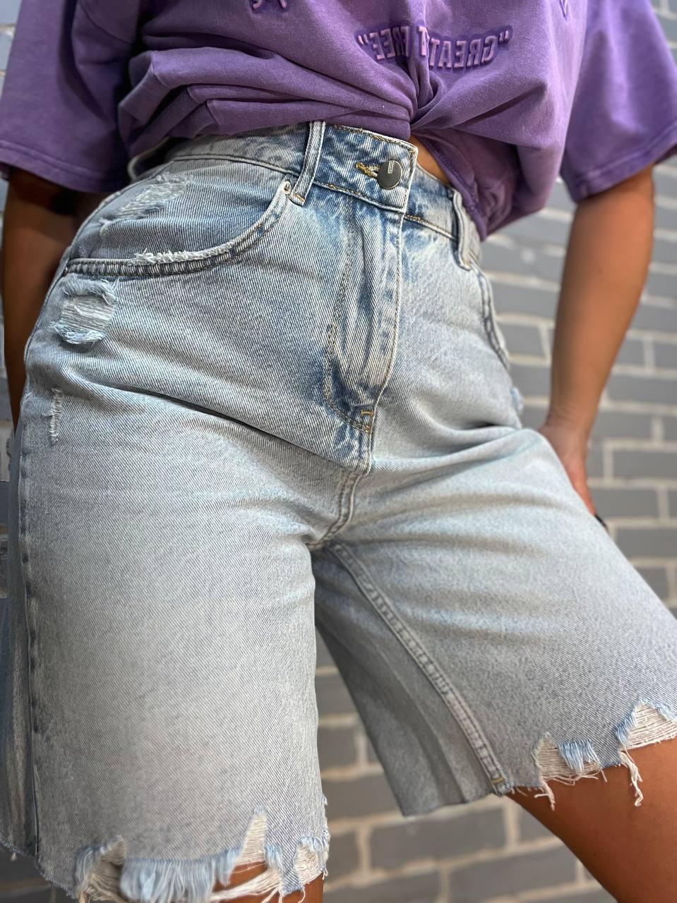 Шорты женские джинсовые Women Denim 355-974 бермуды рваные длина до колена р. 36 Голубой (2371) - фото 2