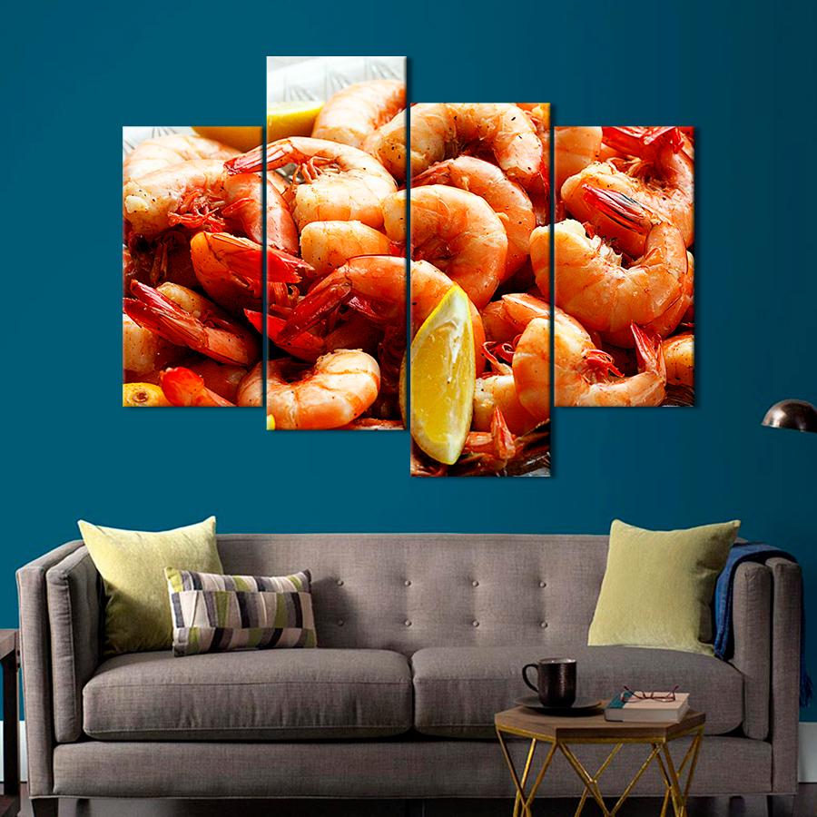 Настенний декор Большие тигровые креветки с лимоном 129x90 см (A505-4)