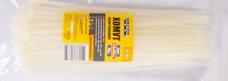 Хомут пластиковый MasterTool 4,8х250 мм 100 шт. Белый (20-1814)