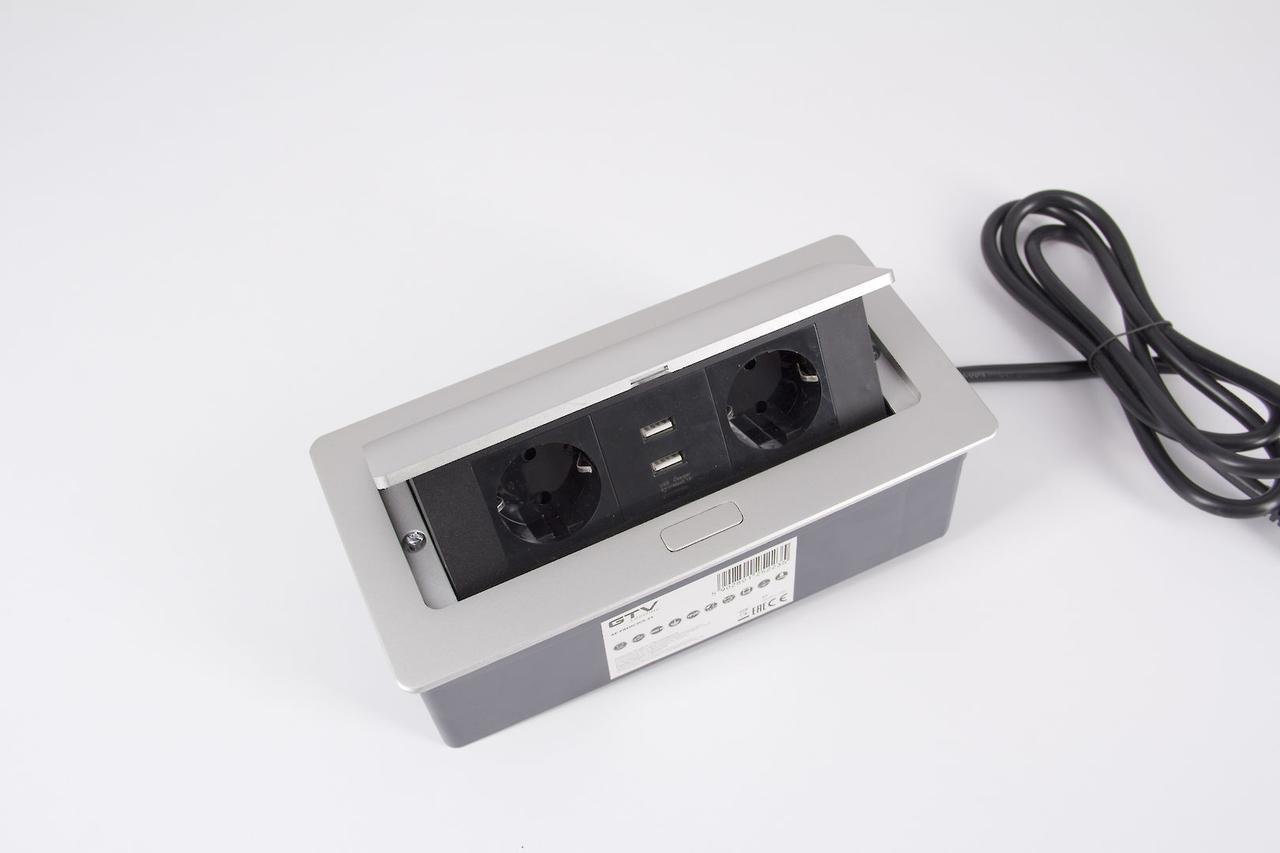 Розетка встроенная GTV горизонтальная на 2 вилки 2хUSB Soft Алюминий (AE-PBSUC2GS-53)