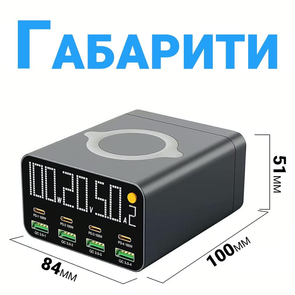 Пристрій багатопортовий зарядний Addap MCS-M1 9в1 4 Type-C/4 USB-A/бездротова панель 120W - фото 4