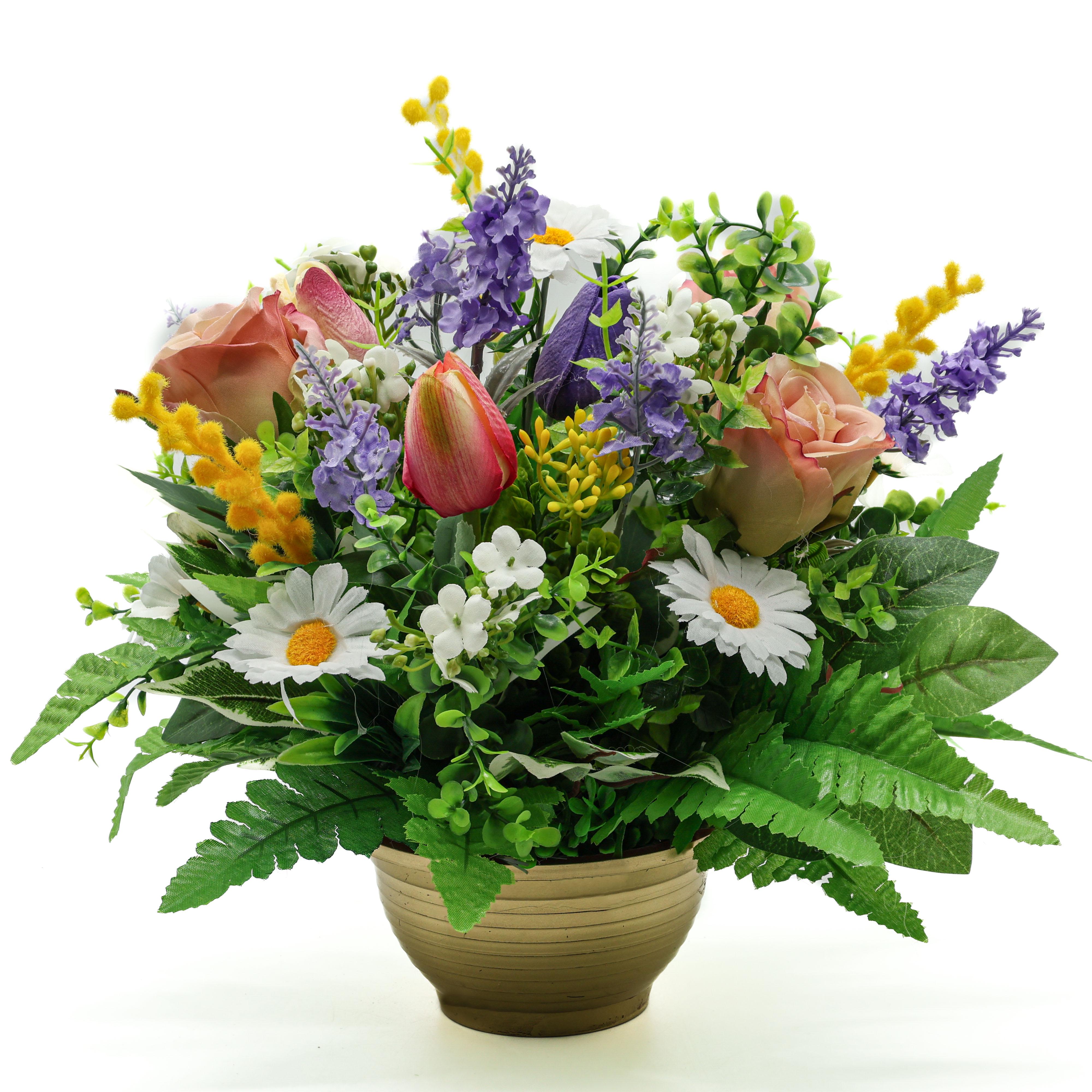 Композиция Gala Decor из искусственных цветов в золотистом кашпо (КП2525)