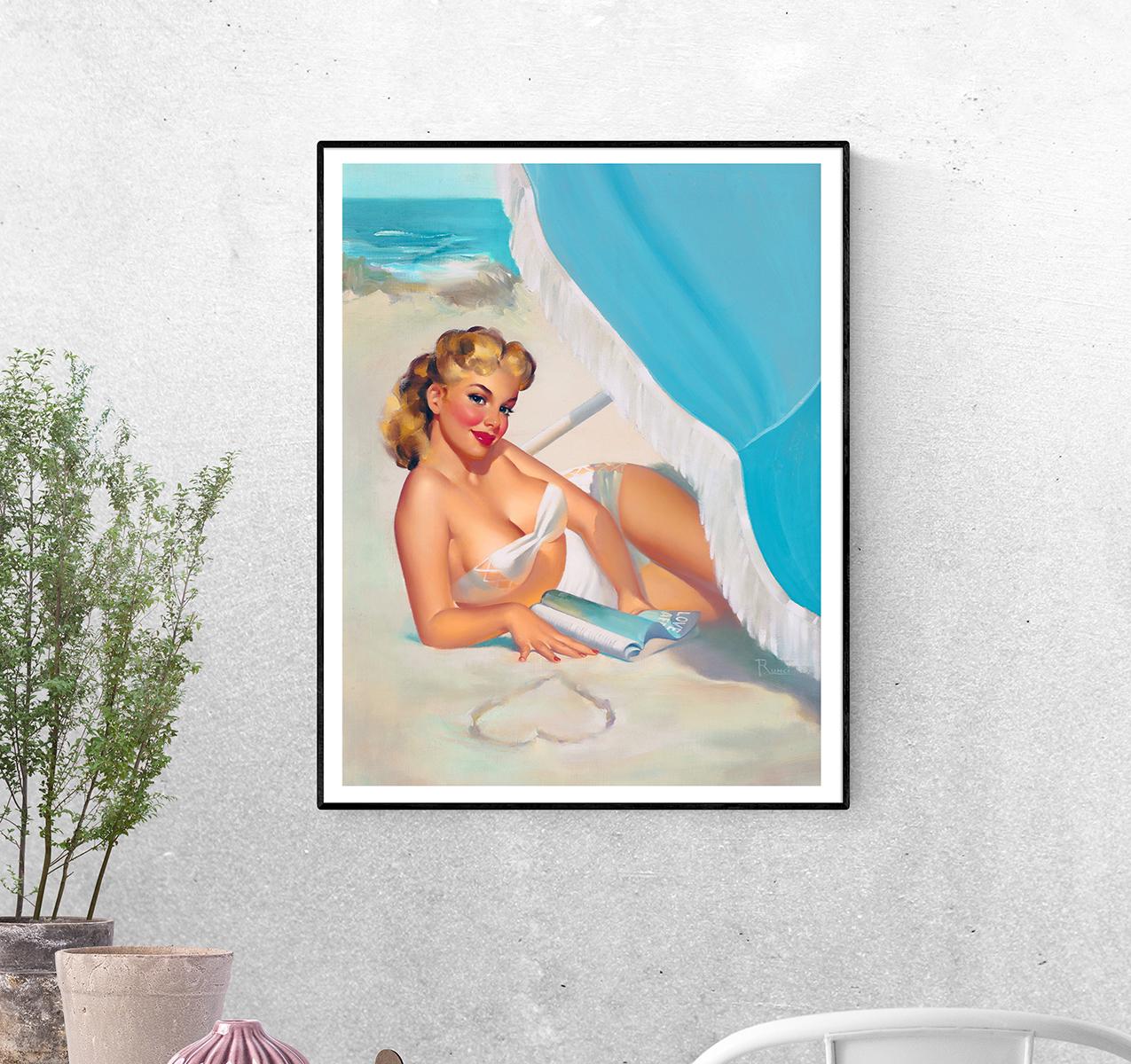 Постер Девушка на пляже под зонтом Эдварда Рунчи формат А-5 (pin_up010250_Poster)