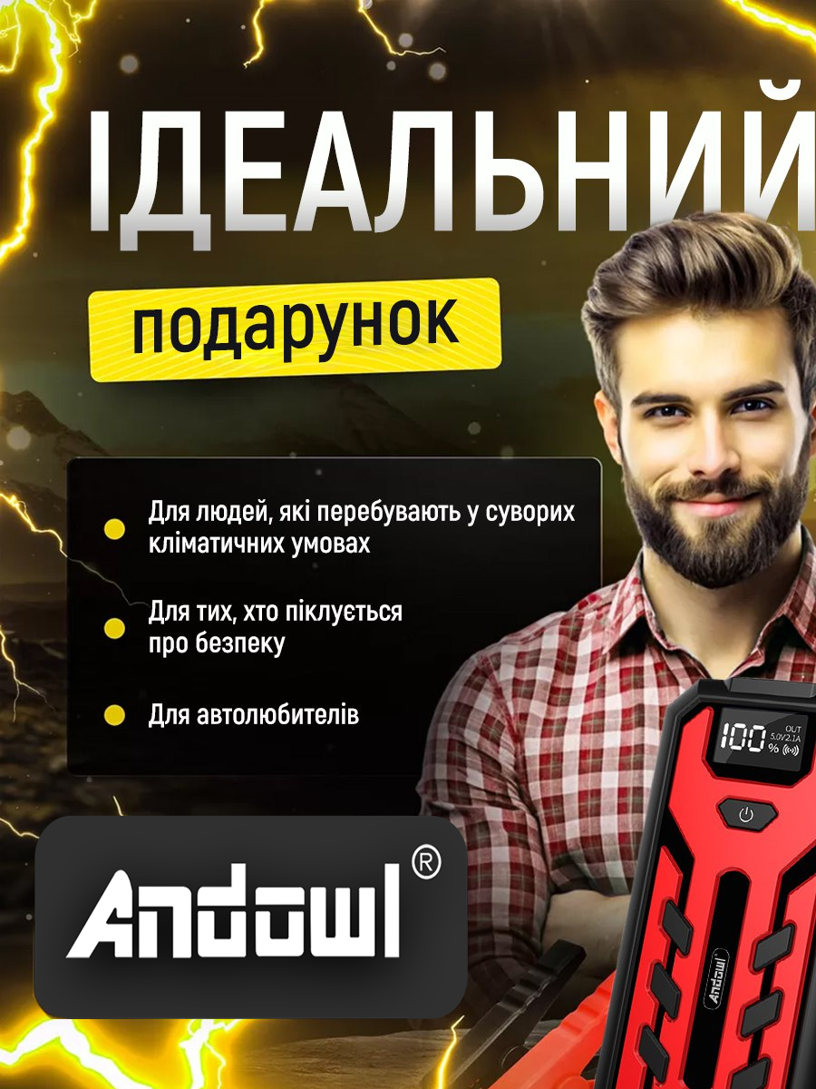 Пускозарядний автомобільний пристрій Andowl Q-D1020X1 20000 mAh Чорний (039e7a57) - фото 9