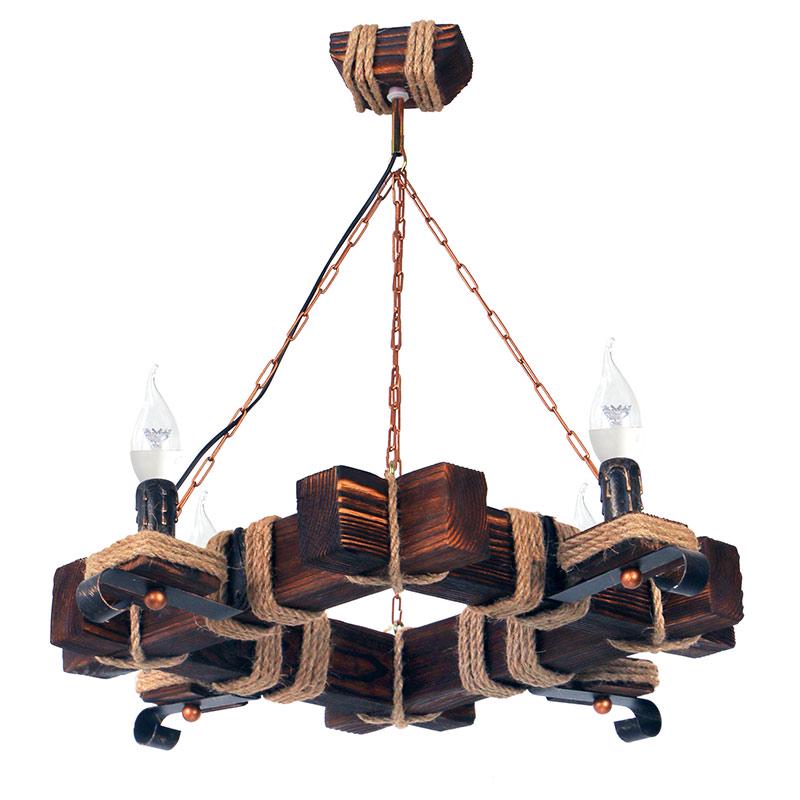 Люстра подвесная деревянная Light House SRS-16186/4 на четыре лампы Темный обжиг