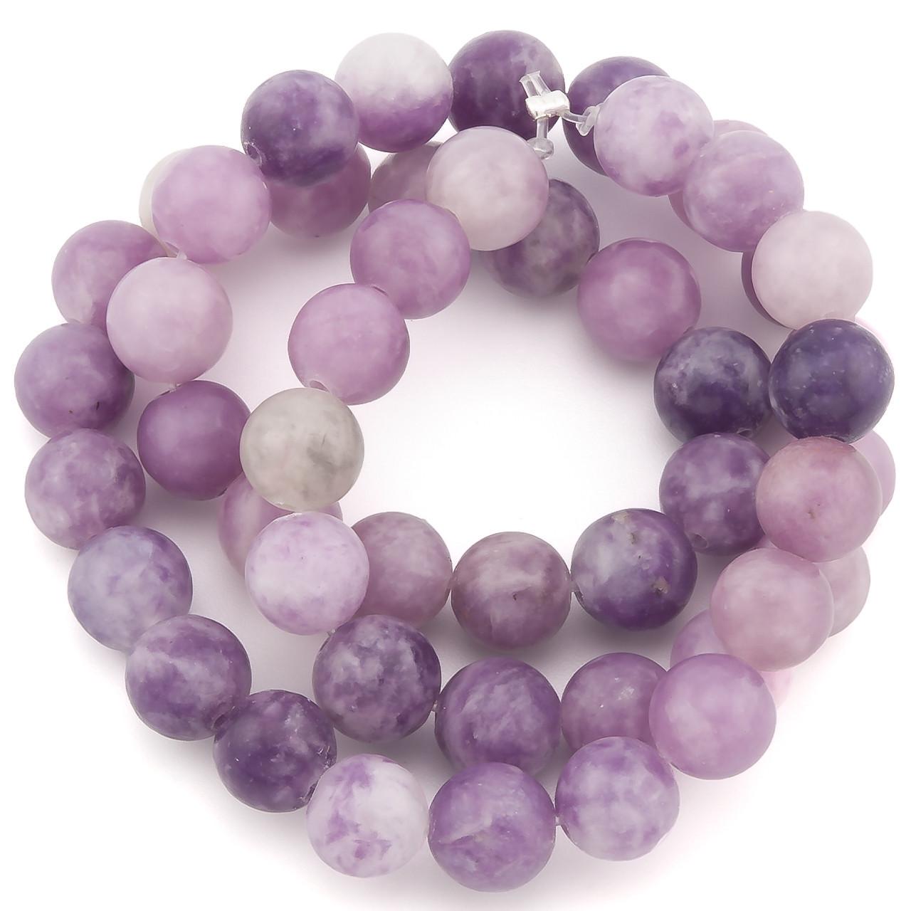 Лепідоліт з натурального каменю 8 мм 37 см 1 шт. (НК0804ш15)