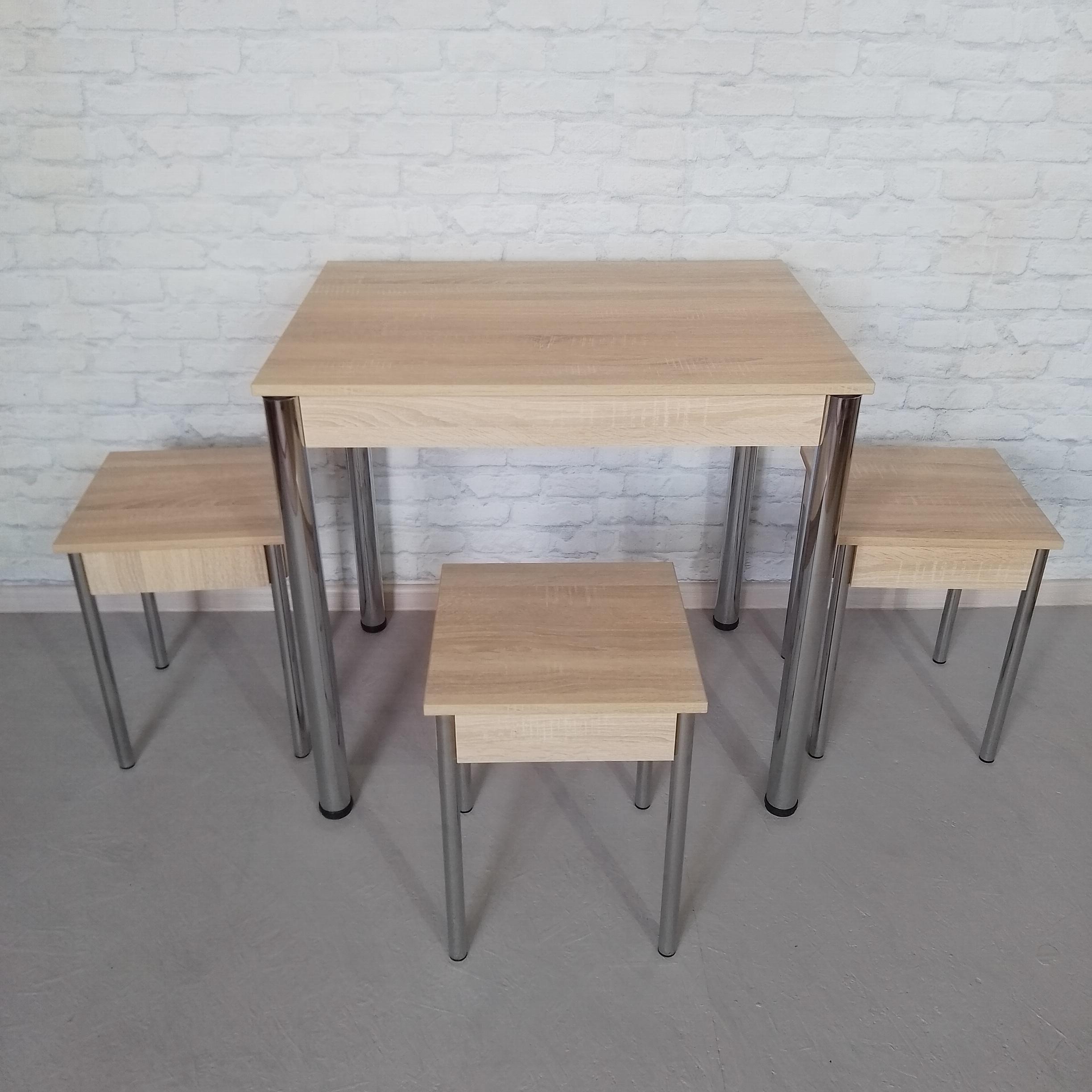 Обеденный стол и 3 табурета Вента не раскладной 80х60х75 см Дуб сонома/Хром (0054) - фото 2 Обеденный стол и 3 табурета Вента не раскладной 80х60х75 см Дуб сонома/Хром (0054) - фото 2