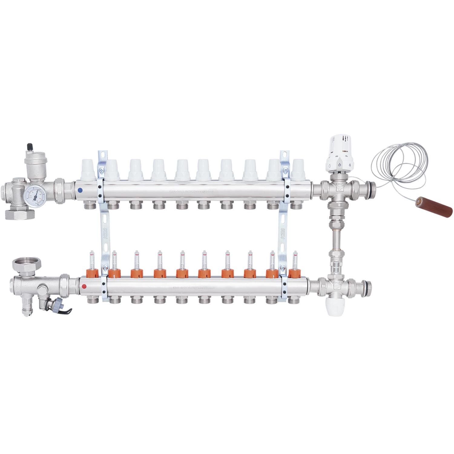 Коллектор для теплого пола ICMA A1K013APM06 10 контуров с расходомерами 1"/3/4" (78696) - фото 1