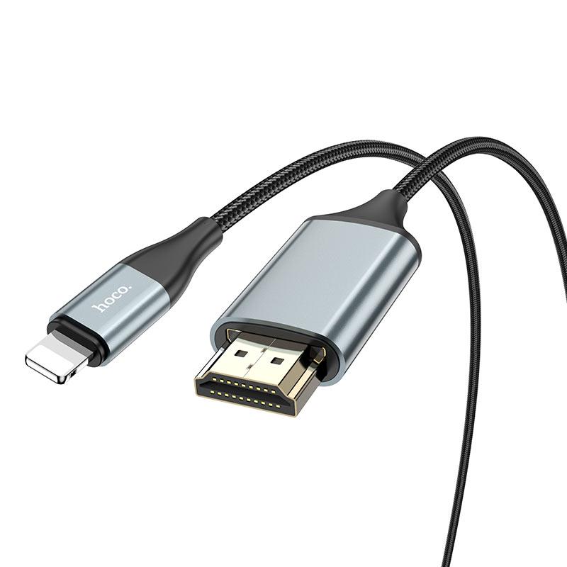 Кабель Hoco UA15 Lightning to HDMI 1080p HD нейлоновая оплетка 2 м Серый - фото 3