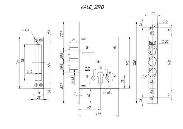 Замок Kale 287D В цилиндровый с поворотными ригелями 60 мм (1-30166) - фото 2 Замок Kale 287D В цилиндровый с поворотными ригелями 60 мм (1-30166) - фото 2