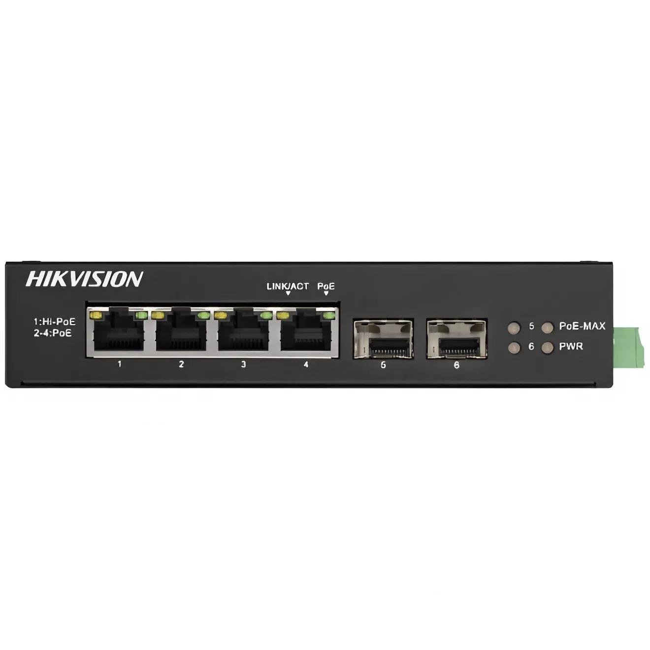 Комутатор некерований 4-портовий PoE Hikvision DS-3T0506HP-E/HS 12 Гбіт/с Чорний (99-00004410) - фото 1