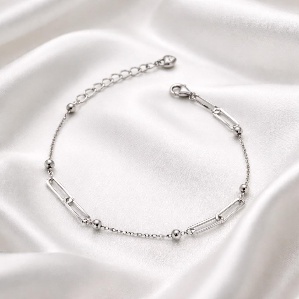 Браслет срібний з прямокутними ланками та кульками р. 17-20 см