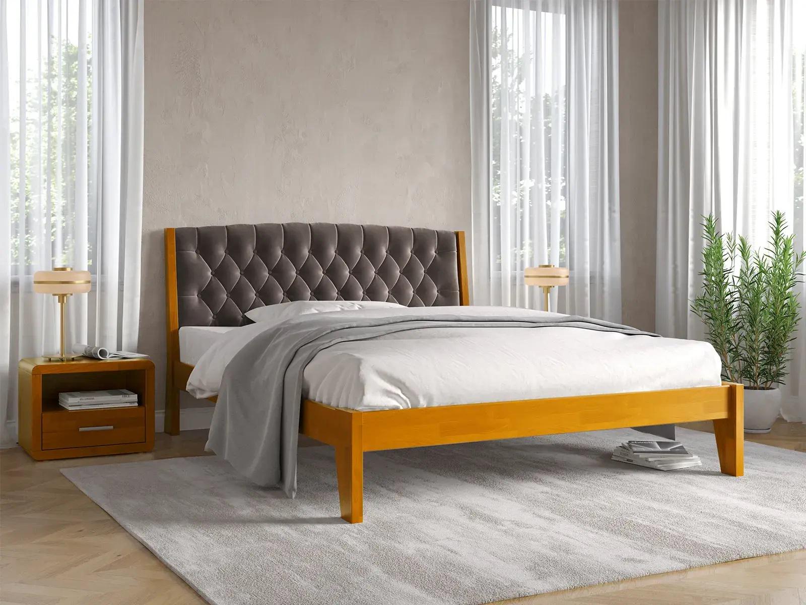 Кровать двуспальная Arbor Drev Алекс из натурального дерева сосна 160х200 см Ольха (51029)