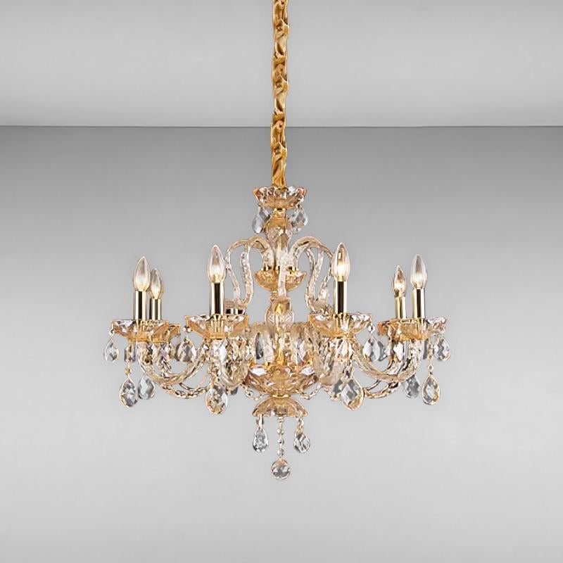 Люстра подвесная хрустальная Light House NM-14698/6 на шесть ламп свечи Золото