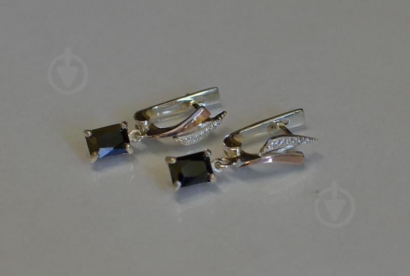 Срібні сережки з сапфіром і фіанітами 100-6 Чорний (Sil-993)