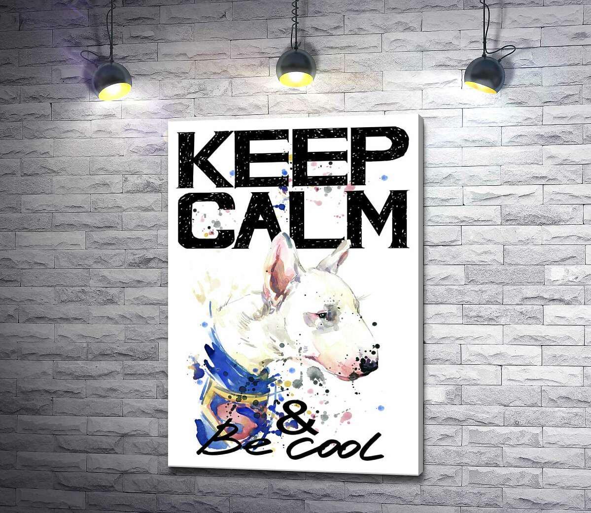 Картина ArtPoster Профиль бультерьера среди надписи "keep calm and be cool" 89x130 см Модуль №1 (001716)