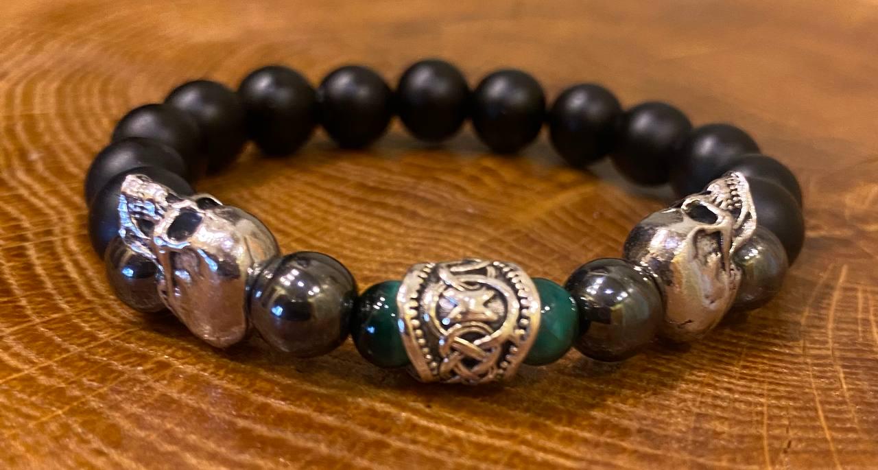 Браслет LITAURS из натурального камня черный оникс гематит тигровый глаз и металлическими вставками L 18-21 см (24084-1) - фото 5