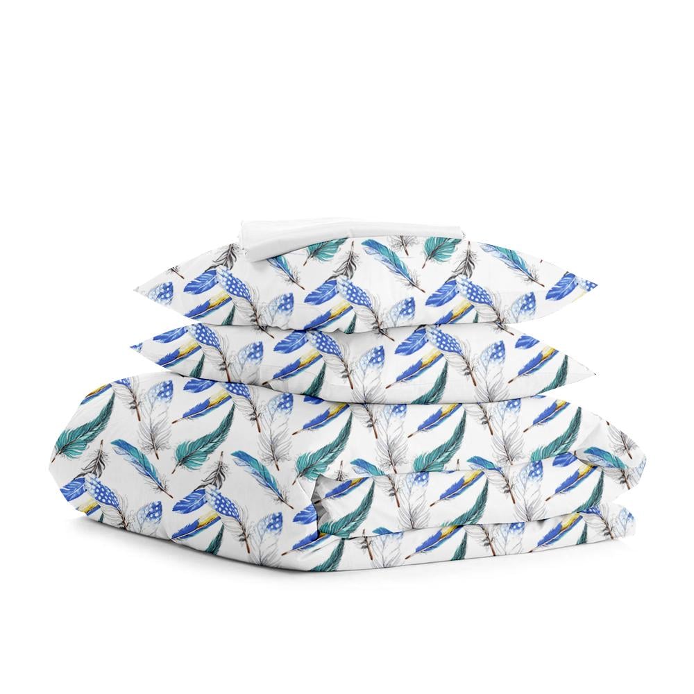 Двуспальный постельный комплект Cosas Feather Mint White 180х220 см на резинке (4822052046333)