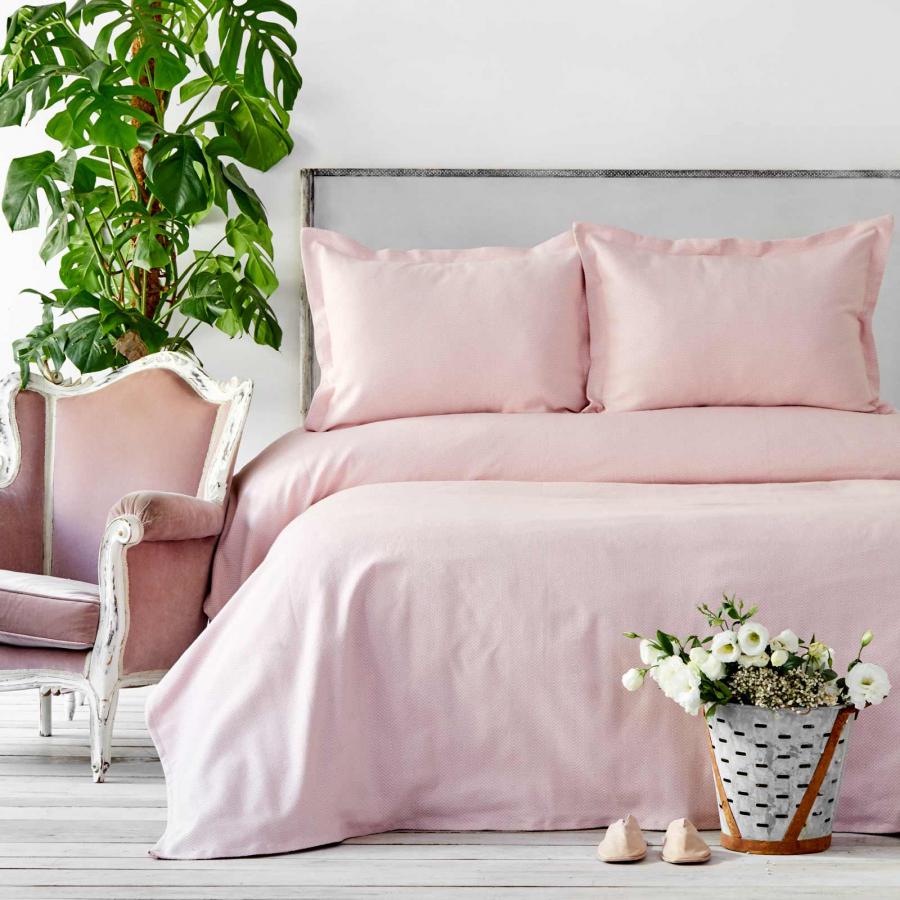 Покривало з наволочками Karaca Home-Palvi pudra 230х240 см євро Пудровий (29379)