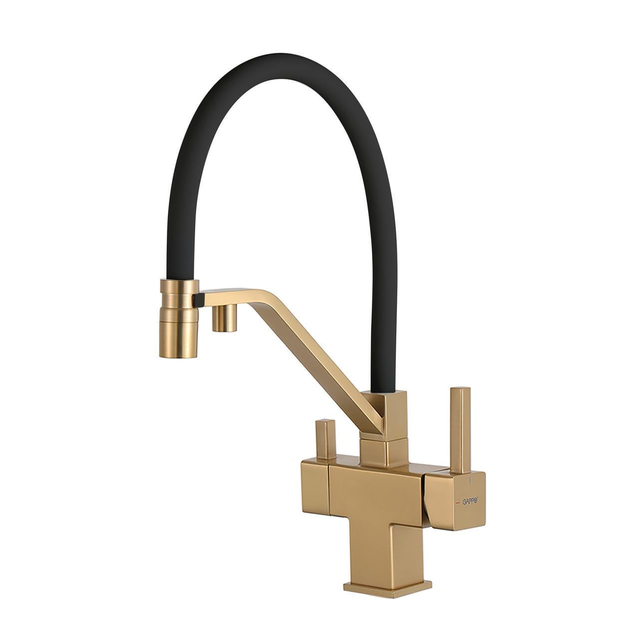 Смеситель для кухни под осмос Gappo G4395-63 с гибким изливом Золотой (1961748349)