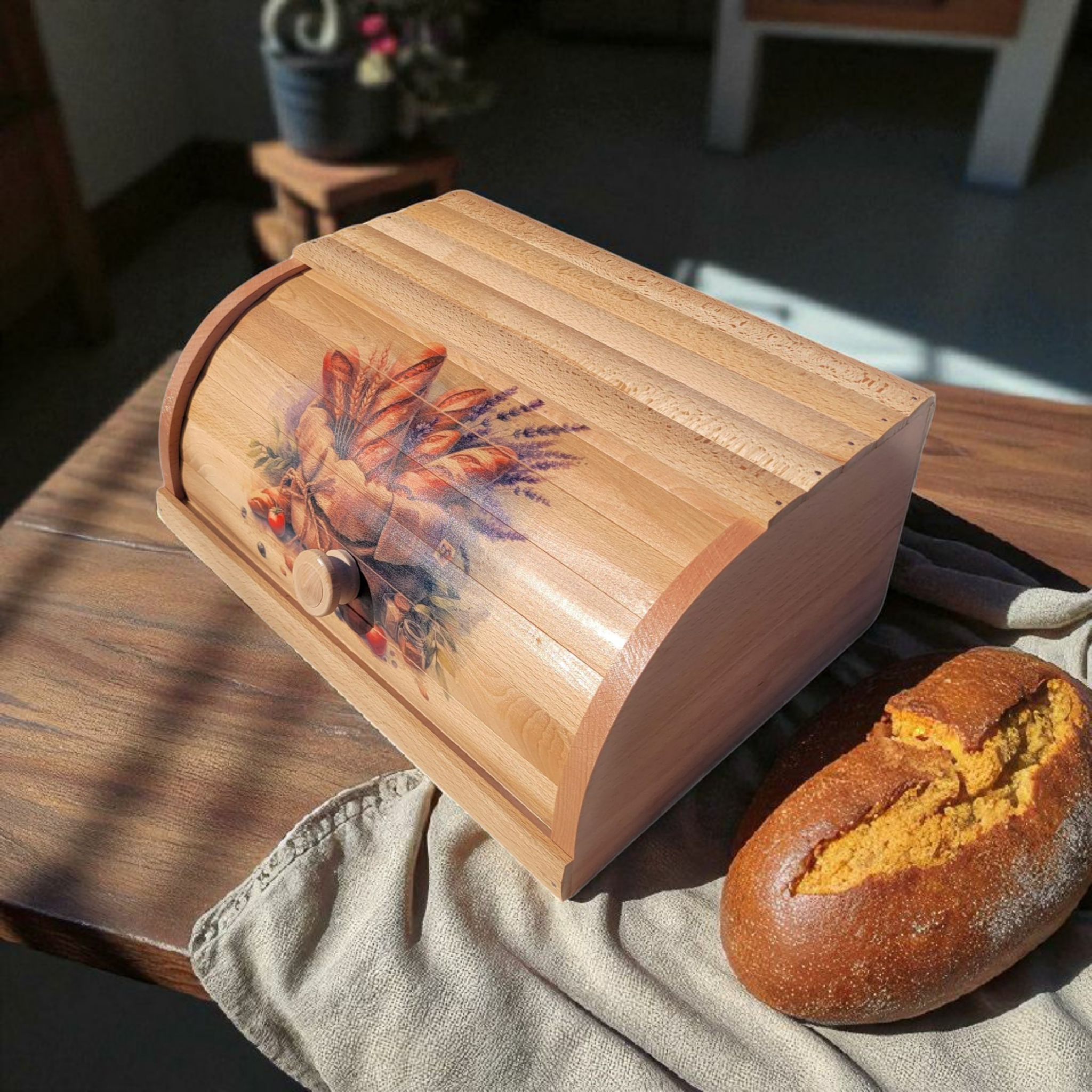 Хлебница деревянная из бука с декоративным рисунком 37,5×27×16 см ручная работа (35478143) - фото 2