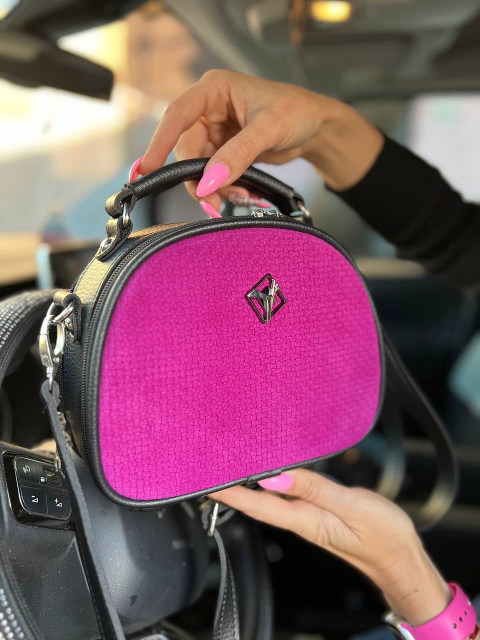 Сумка через плече жіноча сучасна міська екошкіра/натуральна замша 22х17х9 см Фіолетовий - фото 4