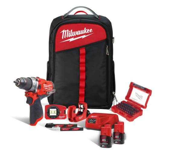 Аккумуляторная дрель-шуруповерт Milwaukee M12 FPD-202XH/промо-набор сантехника (4933471384)