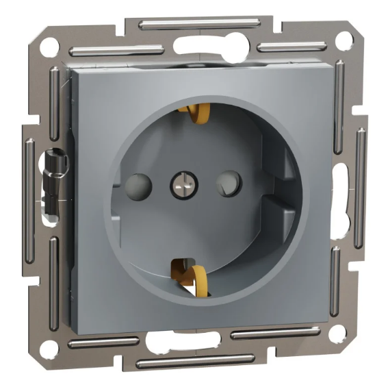 Розетка с заземлением Schneider Asfora Electric/защитными шторками сталь (28426604)