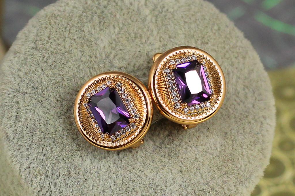 Серьги Xuping Jewelry Мексика с фиолетовым камнем 1,5 см Золотистый (2426189423)